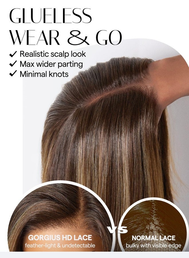 GORGIUS Brown Highlight Bob Lace Front Wig Glueless Straight Short Wigs Upgrade with Human-Hair-Like Sythetic Hair Pre Cut Pre Plucked Side Part Hairline 12 Inch - Image 3